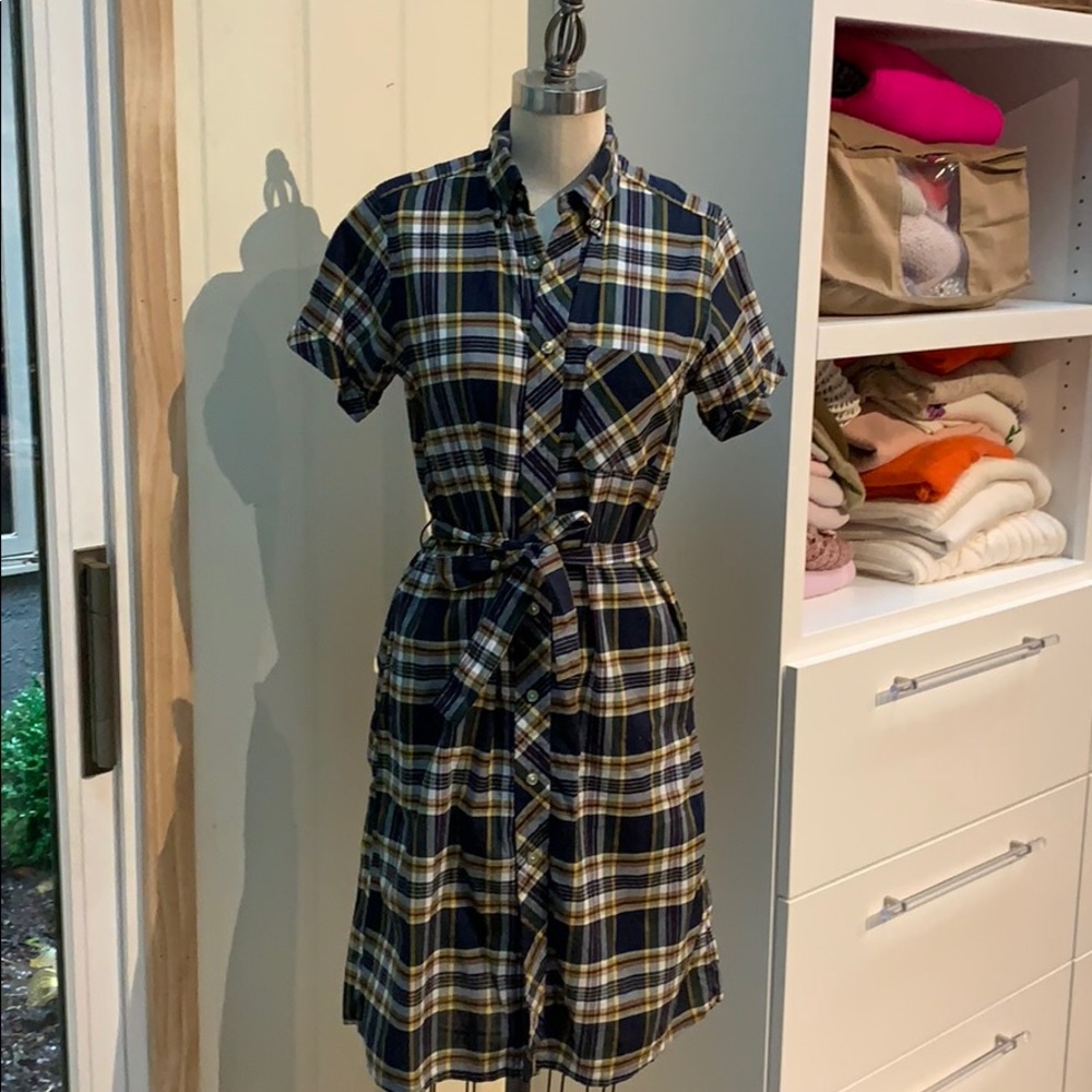 Engineered Garments cotton plaid shirt dress.